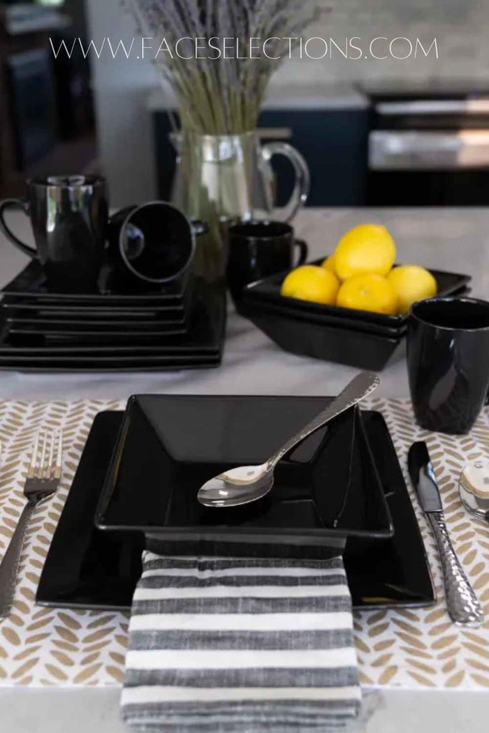 Black 16-Piece Food Photography Dinnerware Set