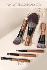6 PC Walnut Wood Handle Makeup Brush Set