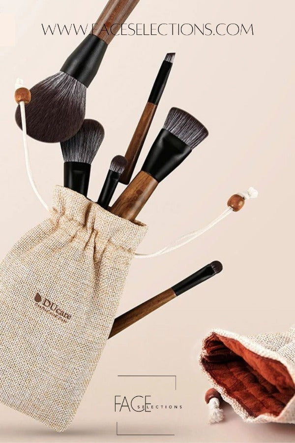 6 PC Walnut Wood Handle Makeup Brush Set