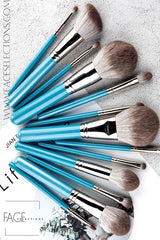 Beautiful Powder Blue Leather Bag 13pcs Brush Set