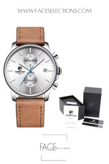 Men’s Leather Waterproof Chronograph Watch - Fashion Casual Business Timepiece