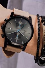 Men’s Leather Waterproof Chronograph Watch - Fashion Casual Business Timepiece