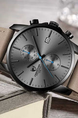 Men’s Leather Waterproof Chronograph Watch - Fashion Casual Business Timepiece