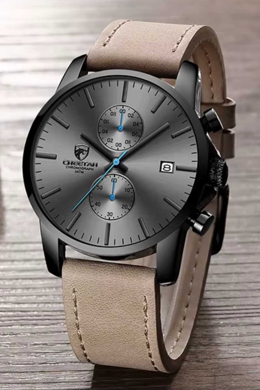 Men’s Leather Waterproof Chronograph Watch - Fashion Casual Business Timepiece