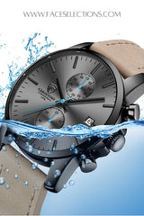 Men’s Leather Waterproof Chronograph Watch - Fashion Casual Business Timepiece