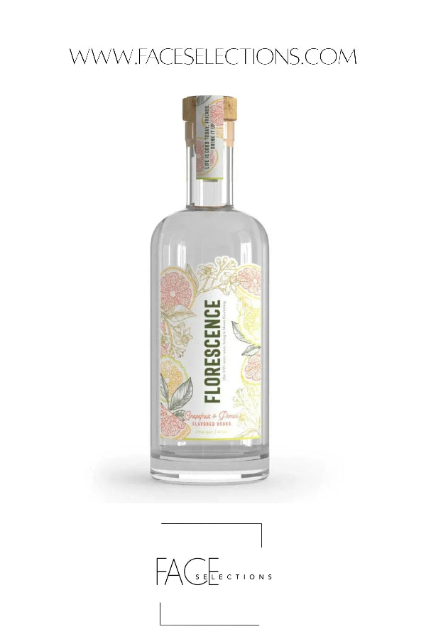 A clear glass bottle of Face Selections Florescence Fish Sauce with a cork stopper, featuring a pastel floral label with pink, yellow, and green illustrations. The brand logo 'FACE SELECTIONS' is visible at the bottom of the image.