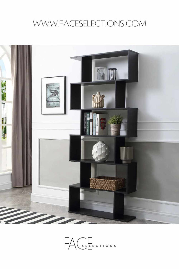 Modern Design Black Staggered Interior Decor Bookcase