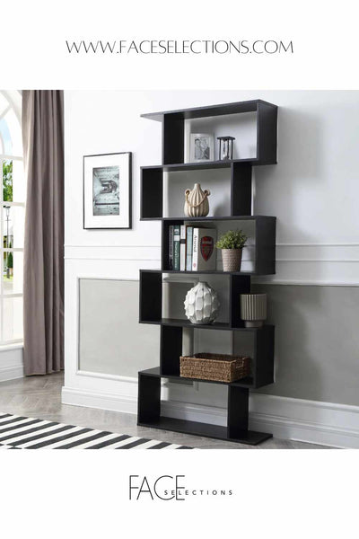 Modern Design Staggered Black Decor Bookcases – Face Selections