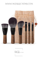 6 PC Walnut Wood Handle Makeup Brush Set