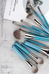 Beautiful Powder Blue Leather Bag 13pcs Brush Set