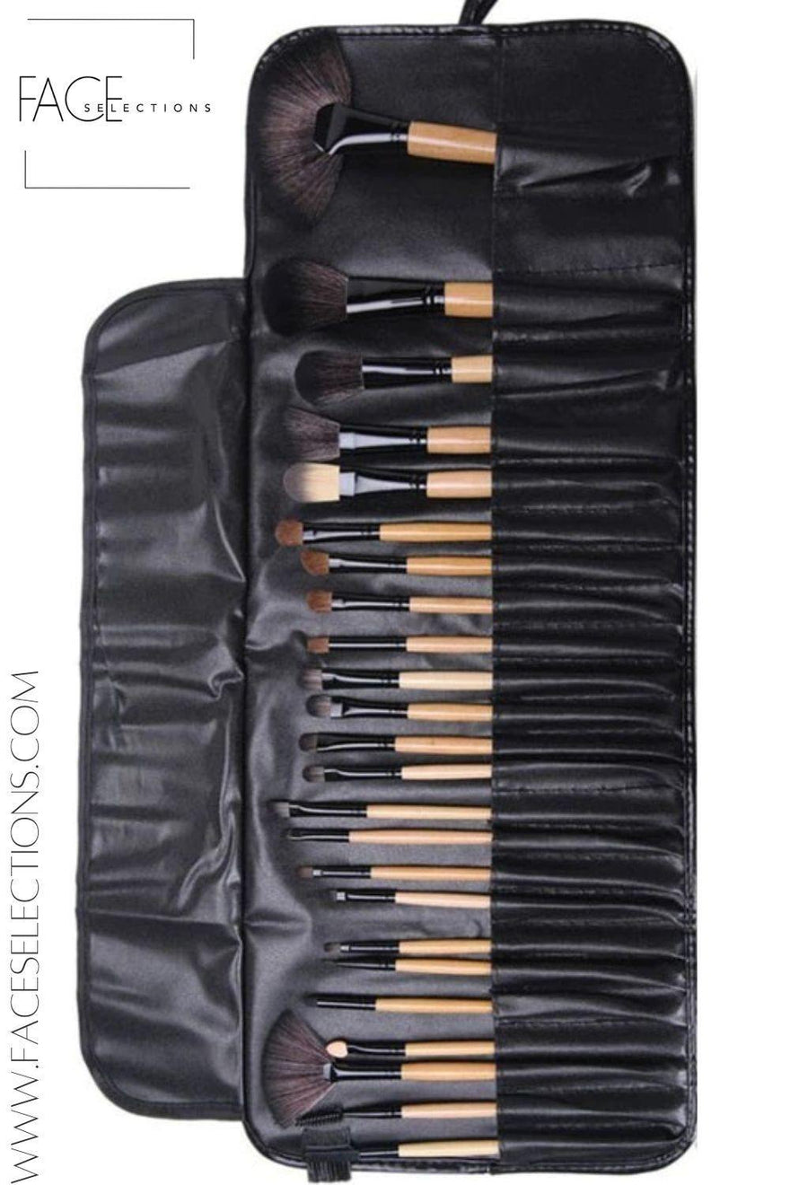 Black Leather Easy Carry Makeup Gift Bag Set 24pcs