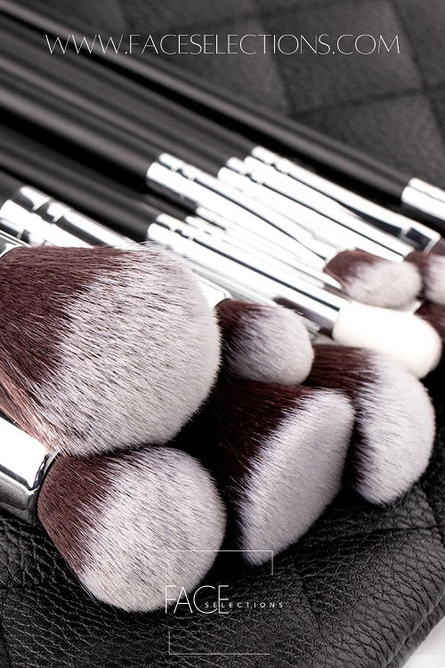 Professional Black 15pcs Makeup Brush Set With Leather Clutch