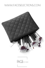 Professional Black 15pcs Makeup Brush Set With Leather Clutch